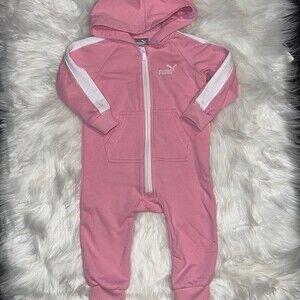 Puma Pink Cozy Long Sleeve Full Zip Hooded Jumpsuit Size 6-9 Months